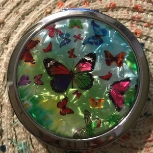 Floral emerald  compact mirror Crome all around